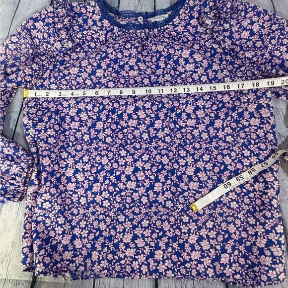 J Crew Cobalt Blue Pink Ditzy Cottagecore Romantic Sweet Long Sleeve Blouse XS - Picture 8 of 13